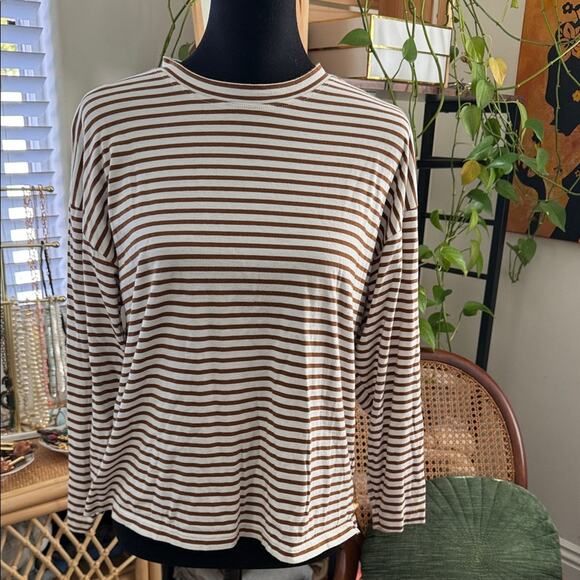 AYR Tops - AYR French Fry Coffee & Cream Striped Long Sleeve Pima Cotton T-Shirt Top